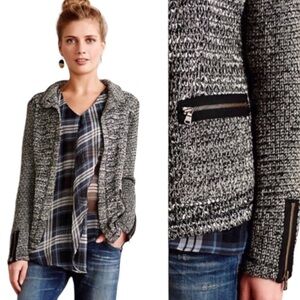 Anthropologie Cartonnier Newry Black White Marled Zip Sleeve Cardigan Blazer  XS